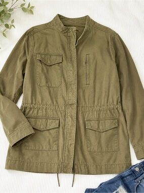 Olive Green Cargo Utility Jacket 2X Lightweight Field Jacket Plus Size